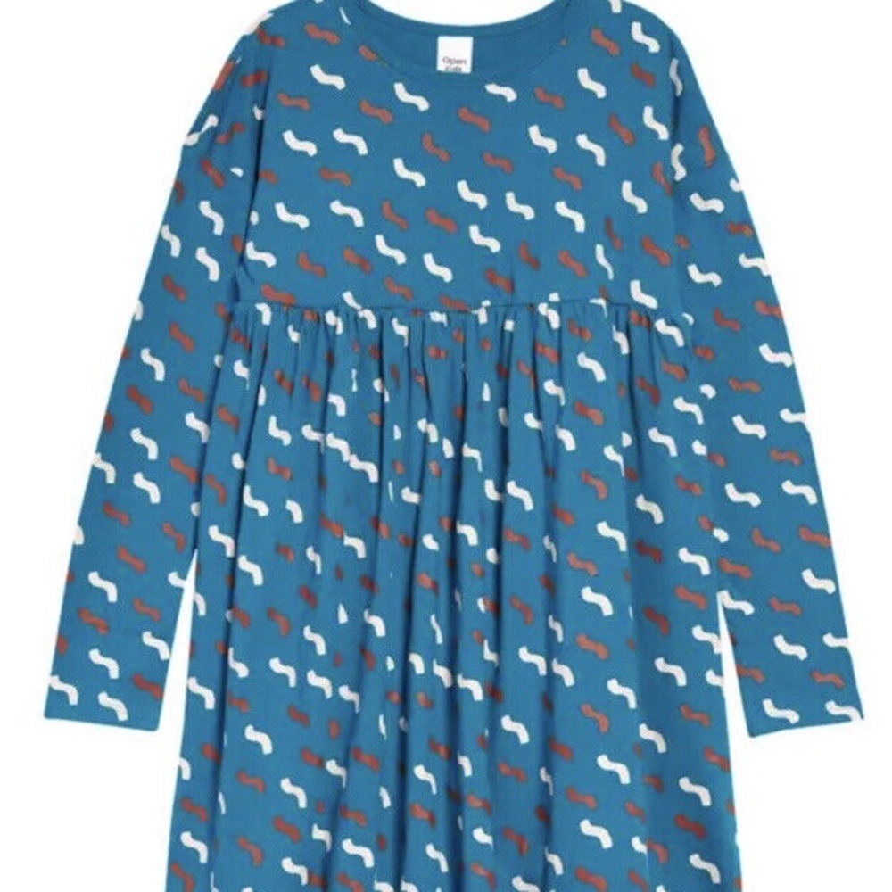 Open Edit Easy Bold Long Sleeve Teal  Tiered Lacquer Waves dress,‎ Size 6, NWT